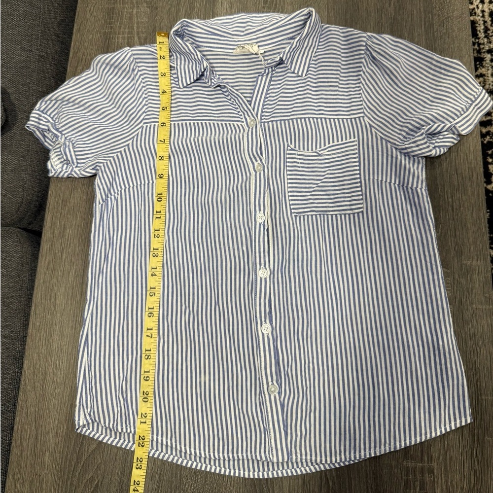 NAIF Blue and White Striped Button Down Shirt - Picture 4 of 11